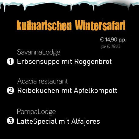 Menü der kulinarischen Wintersafari